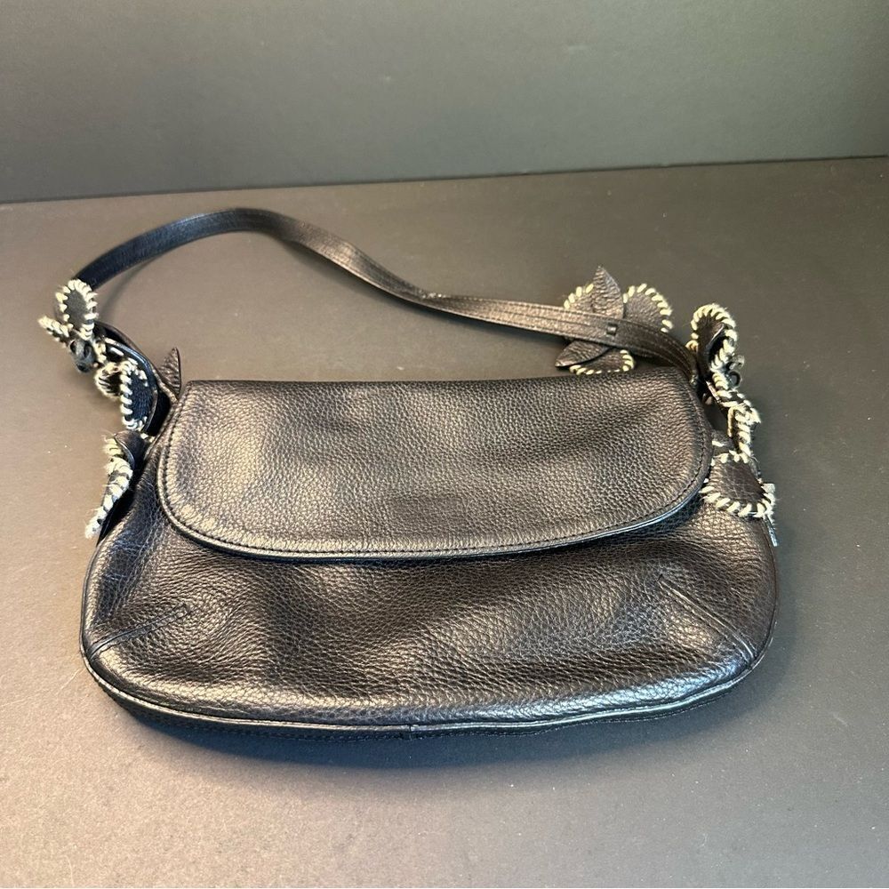 Antonio Melani Black Leather Floral Embellished Bag